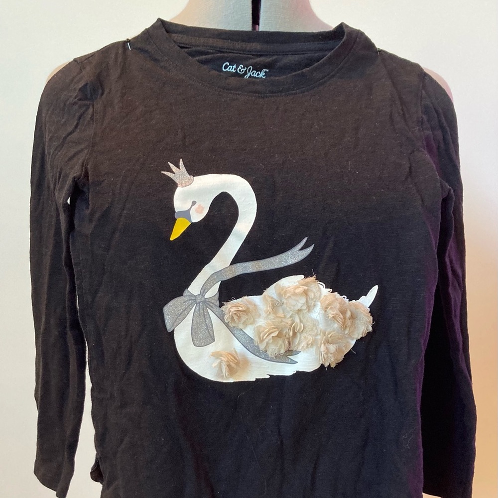 Blushing swan long sleeve black tshirt